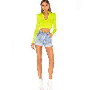 Superdown Nicky Zip Crop Top‎ in Neon Yellow Sz S